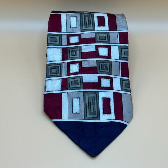 Conte di Milano Silk Tie - Modern Geometric Design in Red, Gray, and Navy - Picture 1 of 3